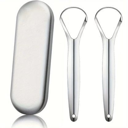 Stainless Steel Tongue Scrapers with Large Case, Tongue Scraper, Tongue Coating Scraper, Odorless,Exquisite gift box packaging