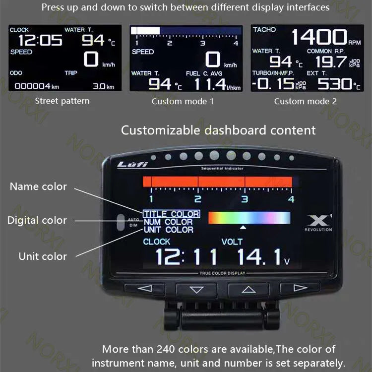 Original Lufi X1 revolution OBD OBD2 meter Smart Digital Multi English Version Gauge for car