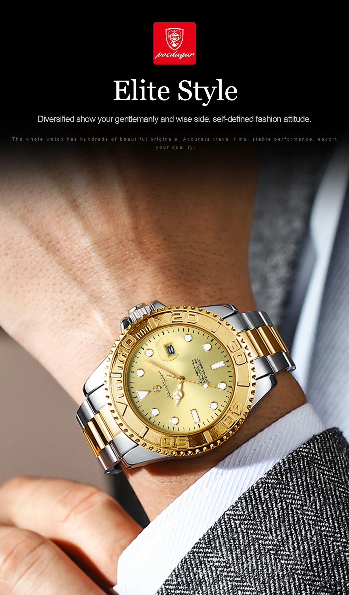 POEDAGAR Original Luxury Man Wristwatch Waterproof Luminous Date Men Watch Stainless Steel Fashion Business Men's Quartz Watches