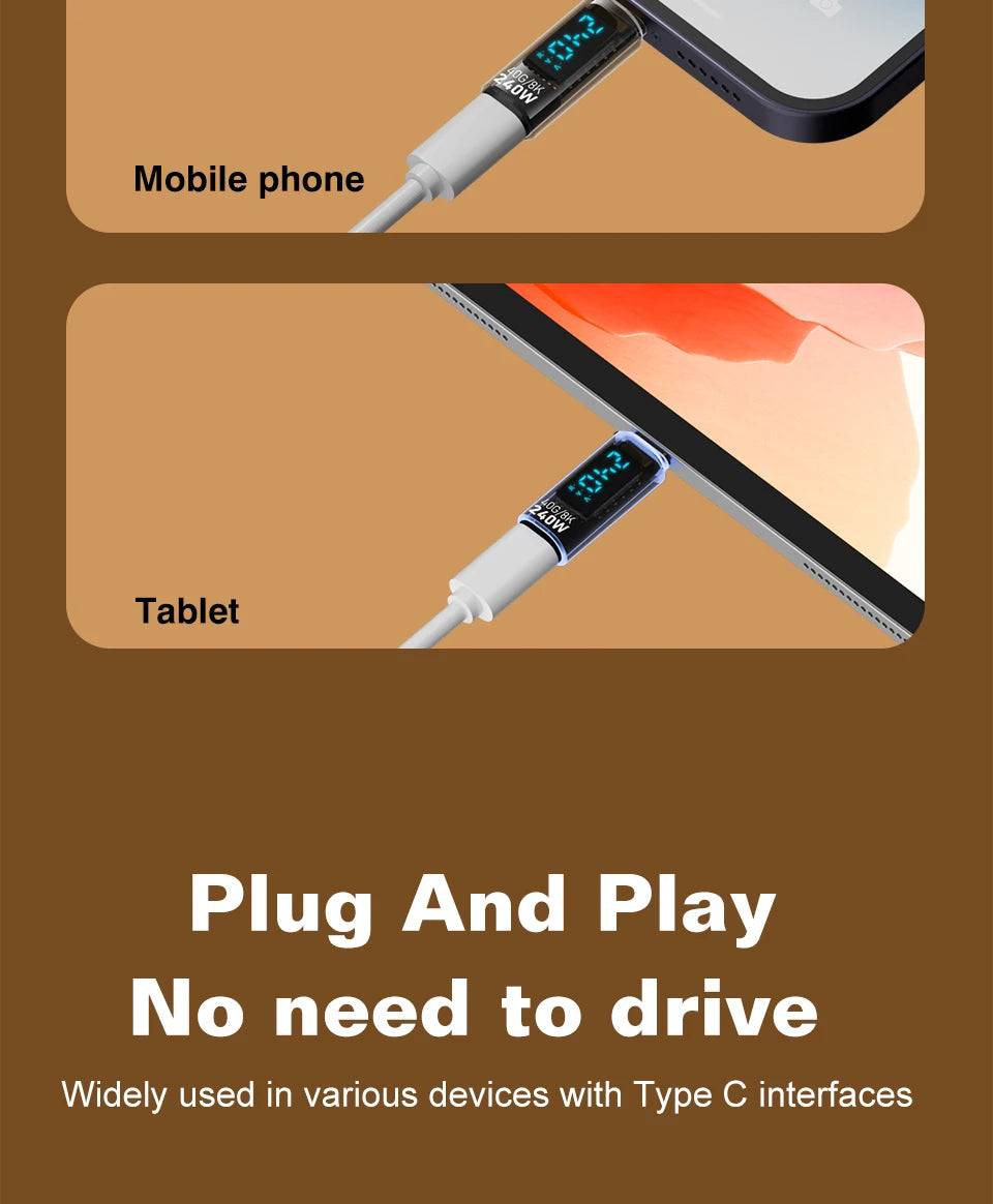 40Gbps USB4 Type C Adapter Digital Display USB 4 80Gbps Thunderbolt 4/5/3 Cable Connector USB-C to USB-C OTG 240W 8K for Laptop