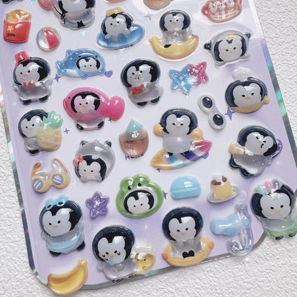 NEKONI Cute Animals Seal Bear Penguin 3D Stickers Scrapbooking DIY Journaling Stationery Diary Cute Stickers School Supply