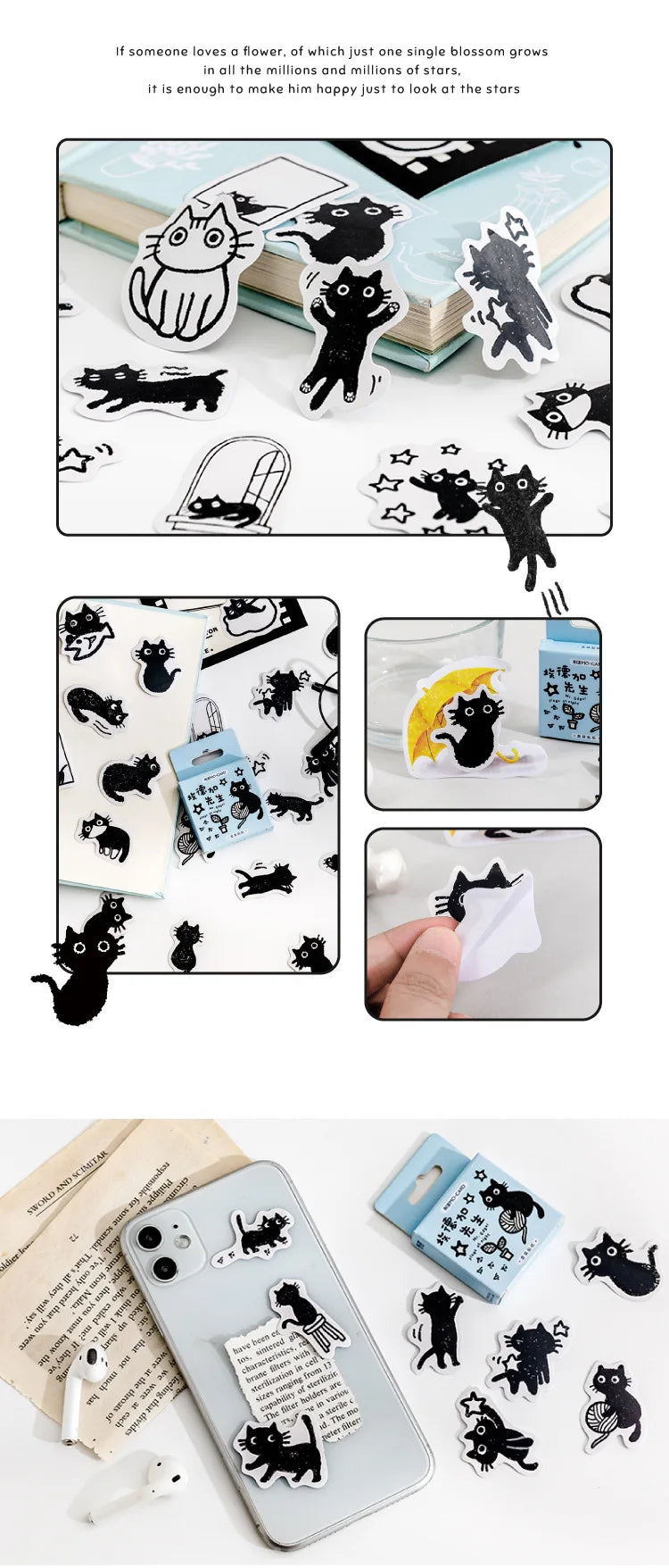 45Stickers / Box Kitten Notebook Boxed Stickers Cartoon Cute Decorative Photo Album Diy Stickers Growth Manual