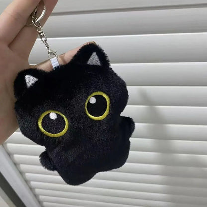 New Kawaii Big Eyes Cat Plush Doll With Scarf Black Cat Keychain Bag Pendant Cartoon Kitten Ornament Festival Gift For Friends