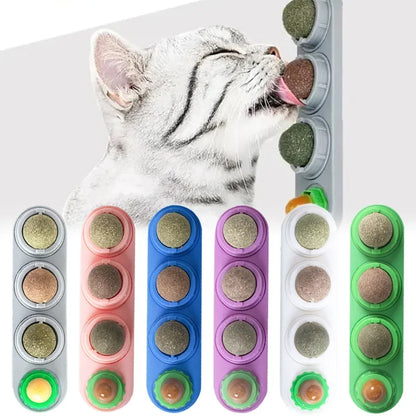 4 in 1 Rotating Catnip Silver Vine Ball Teeth Cleaning Acne Prevention Digestive Health Wall Stick on Toy Edible Safe Material
