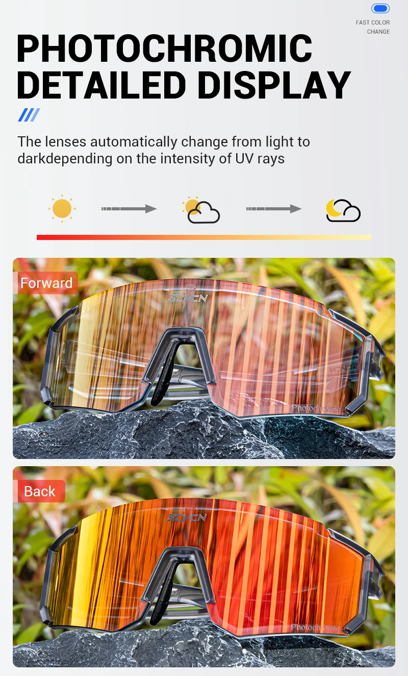 SCVCN Photochromic Sunglasses Outdoor Sports Bike Cycling Glasses Man MTB Climbing Glasses Women Driving Bicycle Eyewear New