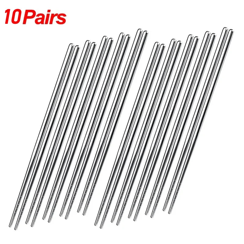 2/5/10 Pairs Chinese Chopsticks Stainless Steel Non-slip Sushi Chopstick Korean Japanese Food Metal Sticks Kitchen Tableware Set