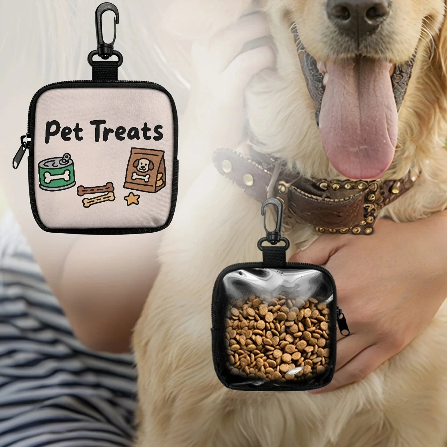 1Pcs Dog Print Dog Treat Bag with Hook Zipper Pet Training Puppy Walking Bag Dog Training Accessories