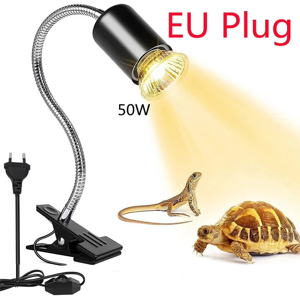 Reptile Heat Lamp 50W UVA UVB Light Rotatable Basking Spot Light Simulated Sunlight For Turtle Lizard Dimmable Heating Lamp
