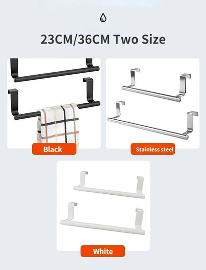 1Pcs Towel Rack Over Door Towel Bar Hanging Holder Stainless Steel Bathroom Kitchen Cabinet White Black Towel Rag Shelf Hanger