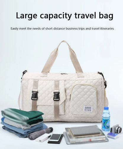 Durable Nylon Travel Duffle Bag, Portable Sports Gym Bag for Overnight Trips Shoulder Duffel Training Bag, Spacious Argyle