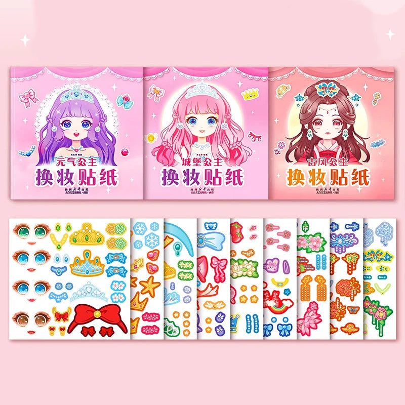 1set Toy Puzzle Stickers Reusable for Girls Cartoon Princess Make a Face Stickers Handicrafts Creative Kids Stickers