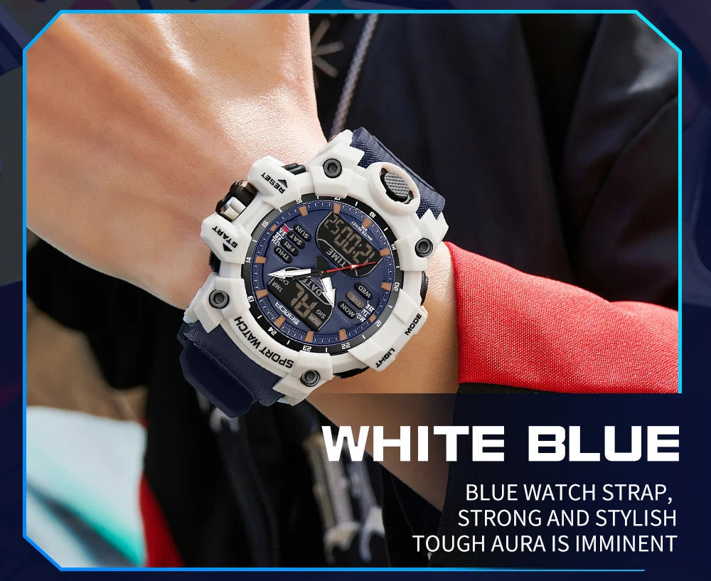 SANDA Luxury G Style Men's Electronic Watch Outdoor Sports LED Analog Digital Chronograph Military Dual Display 50M Waterproof