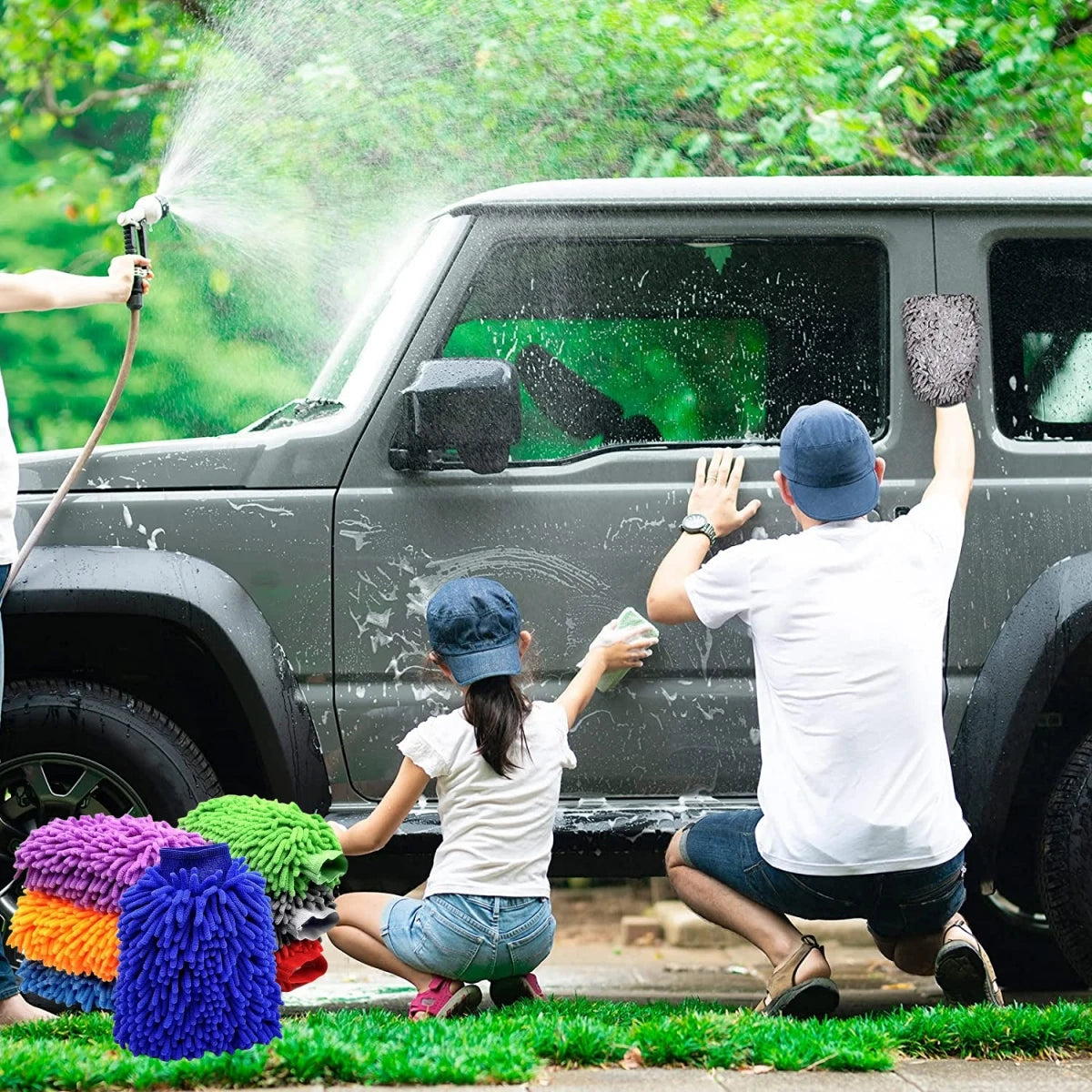 Microfiber Car Wash Mitt Double Sided Chenille Auto Gloves Ultra Absorbent Wash Car Sponge Scratch Free Microfiber Car Cleaning