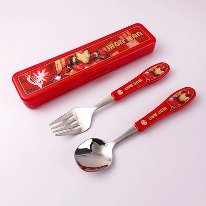 2pcs Superhero Spiderman Cartoon toy Tableware Spoon Cross Fork Soup Spoon Set Dining Lunch Hulk Anime Figures Party kids Toys