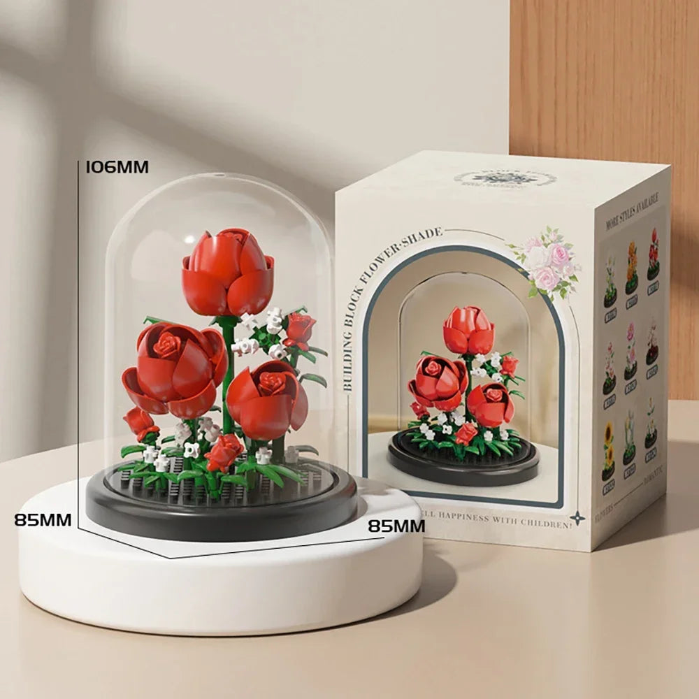 MOC Eternal Bouquet Rose Building Blocks Flower Building 3D Set DIY Eternal Bouquet Display Box Brick Toy for Home Office Decor