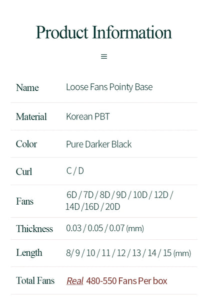 Song lashes Promade Fans 3D-10D07Pointy base loose fans Sharp thin root Korea PBT material 500 Fans Eyelash Extensions Choice