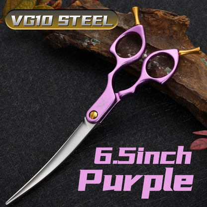Fenice Professional JP440C&VG10 Colorful 6.0 6.5 Inch Curved Grooming Scissors Pet Scissor for Dogs Cats