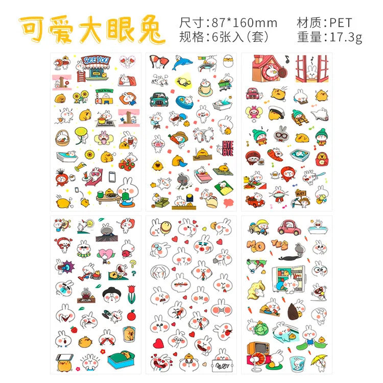 6Pieces/Set Transparent Pvc Waterproof Cartoon Sticker DIY Hand Account Decorative Stickers Kawaii Phone Cup Stickers