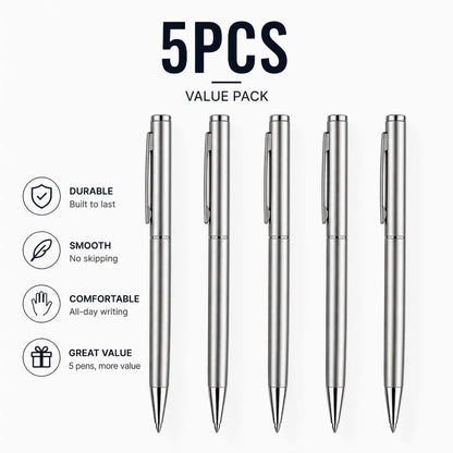5/10/20Pcs Stainless Steel Ballpoint Pens, Silver Metal Medium Nib Smooth Twist Writing Pens for Office School