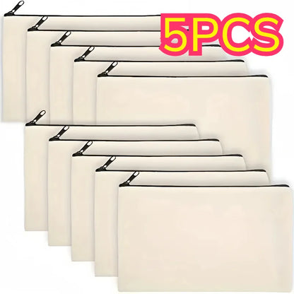 5pcs Blank Canvas Zipper Pouch Bulk, Makeup Bag Pencil Case For Cosmetic & DIY Crafts, Independence Day