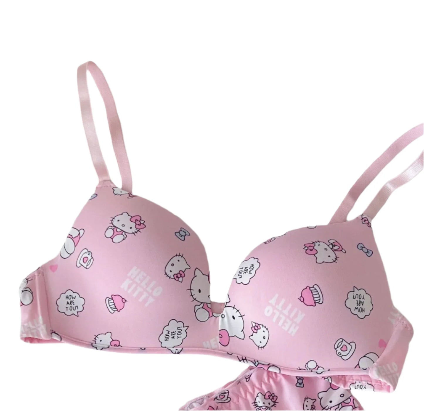 Hello Kitty Women’s Sexy Bra & Panty Set – No-Wire Push-Up Cartoon Lingerie, Breathable Gathered Underwear, Perfect Gift for Women