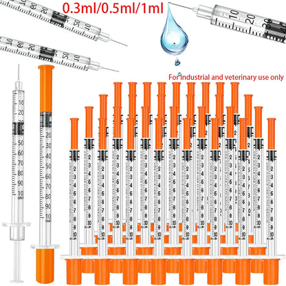 30/15/5Pcs 0.5Ml/1Ml Disposable Plastic Veterinary Syringe with Needle, Suitable for Pets and Farm Animals, Manual Push-Type Syringe with Needle, Farm Animal Syringe, Suitable for Cats, Dogs, Pigs