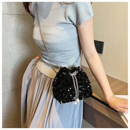 Crossbody Bags Sequin Women's New Korean Bucket Bag Bright Eyes Style Fashion Crossbody Dinner Single Shoulder Bags