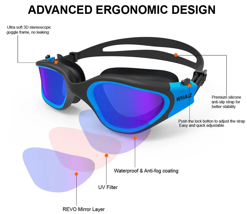 Adult Anti-Fog UV Protection Lens Men Women Swimming Goggles Waterproof Adjustable Silicone Swim Glasses Adults with Bag