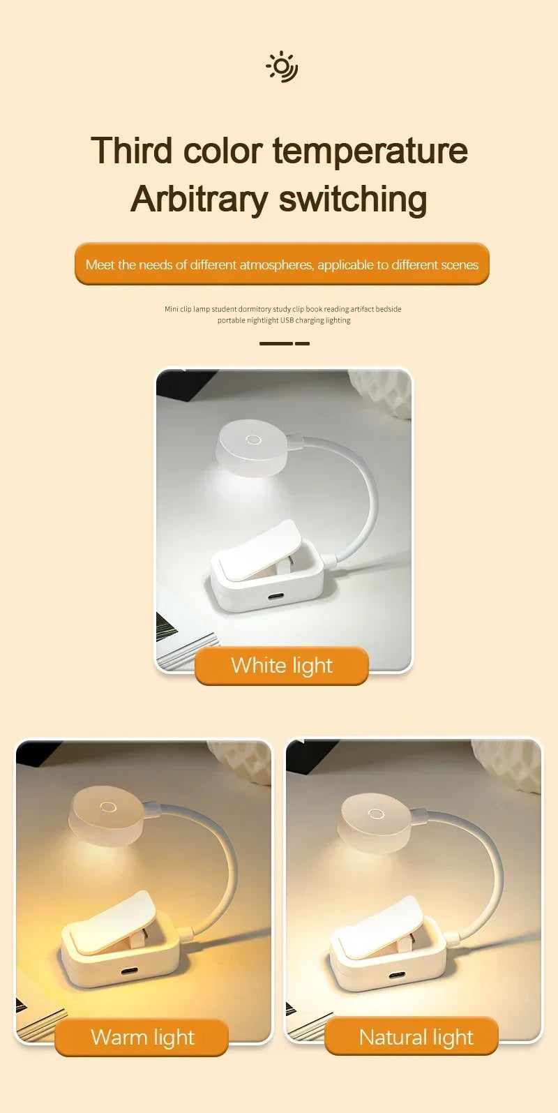 Mini Clip Book Lamp LED Table Lamp Eye Protection 3 Colors Battery Powered Night Light Portable Bedside Student Reading Lamp