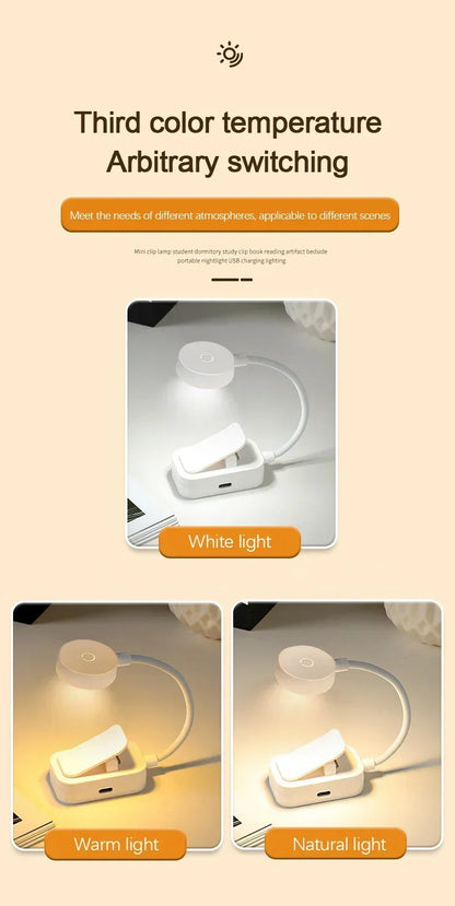 Mini Clip Book Lamp LED Table Lamp Eye Protection 3 Colors Battery Powered Night Light Portable Bedside Student Reading Lamp