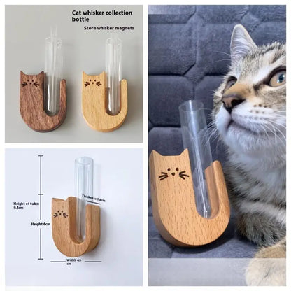 【E】Transparent Glass Cat Whisker Jar Pet Hair Holder Refrigerator Magnet Decor Memorial Gift For Pet Lovers