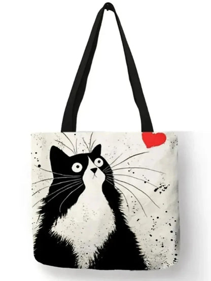 Canvas Bag High-Definition Digital Printed Shopping Bag Cat Pattern Environmentally Friendly And Portable Linen Bag