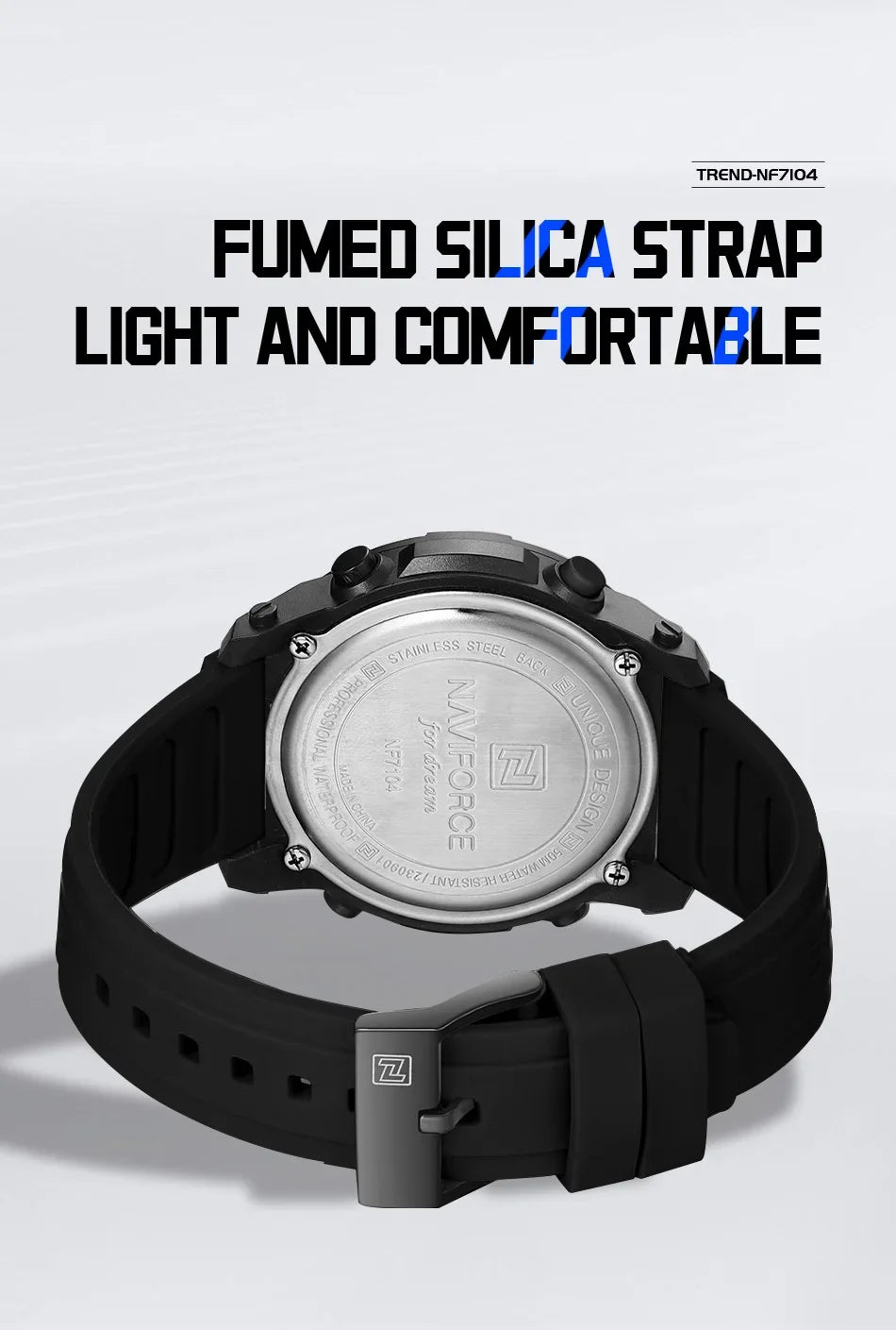 NAVIFORCE NF7104  Men's LCD Digital Casual Date and Week Alarm Waterproof Silicone Strap Electronic Watch