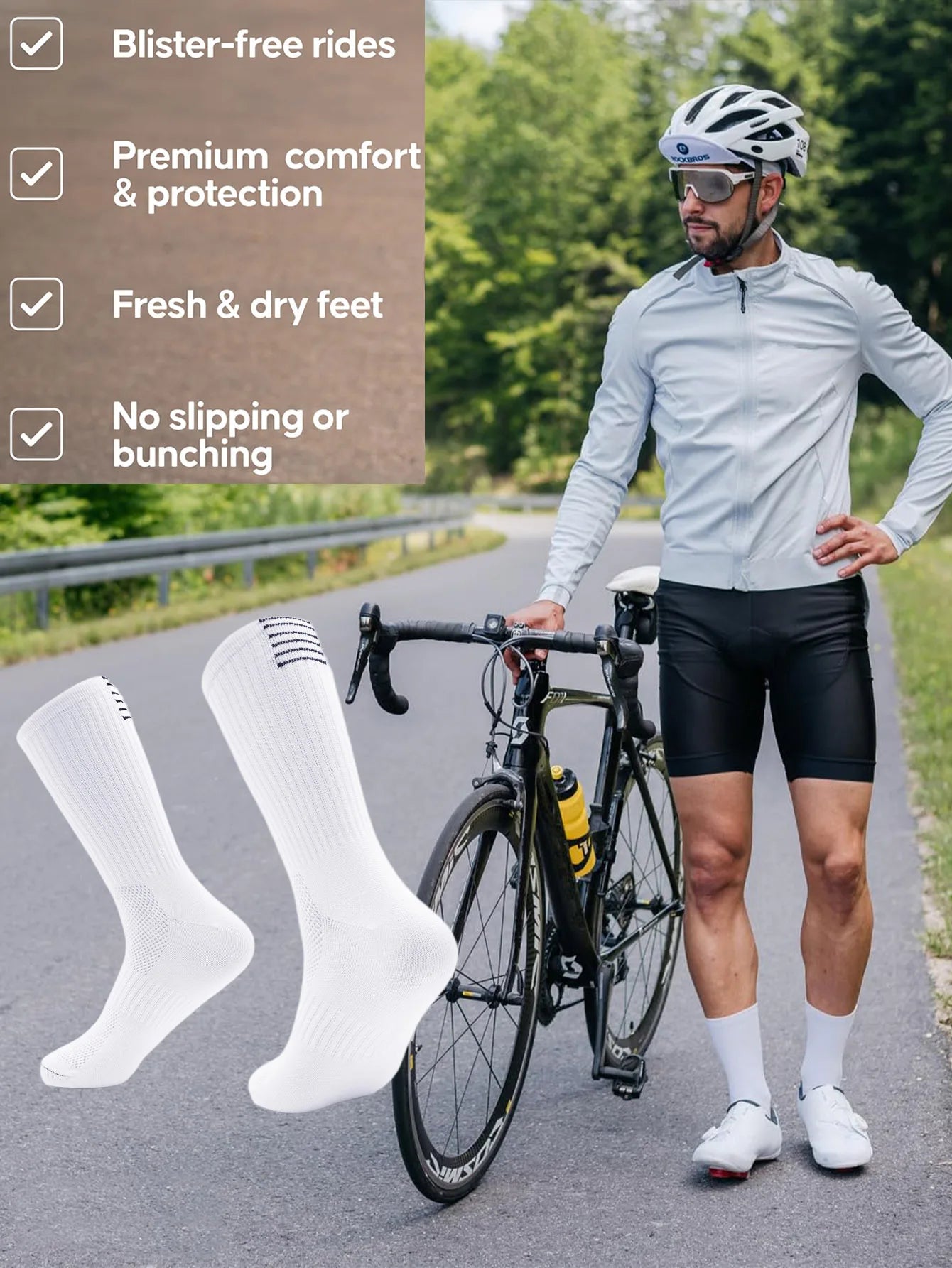 1 Pair Cycling Socks Compression Athletic Crew Running Socks Mens Womens Hiking Riding Bike Workout Climbing Sports