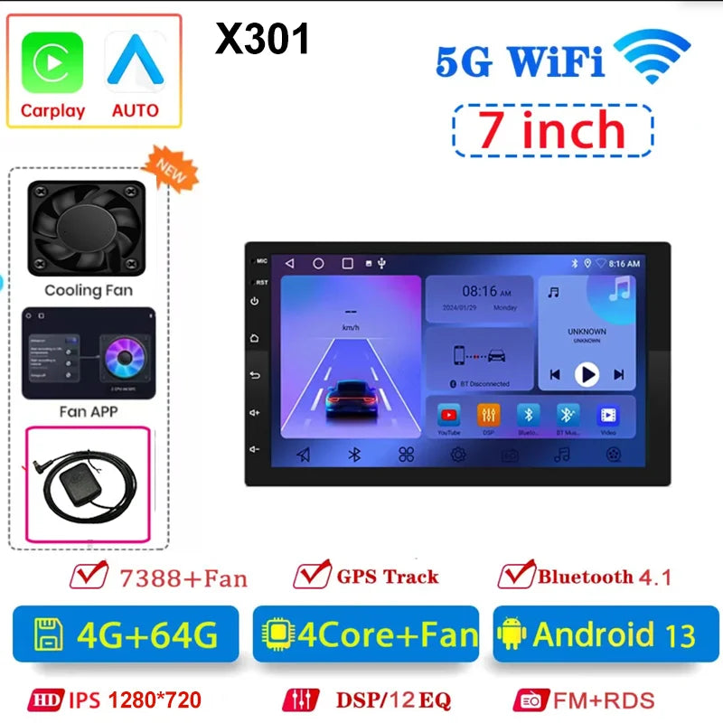 7 9 10"2 Din Car Audio Android 13 Android auto Wireless Carplay 64G Automotive Multimedia Player BT GPS Car intelligent Systems