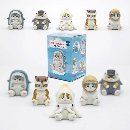 Mofusand Cats Wearing Marine Organism Clothes Blind Box Cute Action Figures Octopus Penguin Otter Table Ornaments Gifts