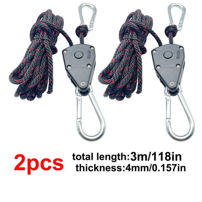 4mm Camping Tent Tie Down Rope Tightener Fastening Pulley Ratchet Hangers Awning Rope Hook Canopy Buckle Rope Tightening Tool