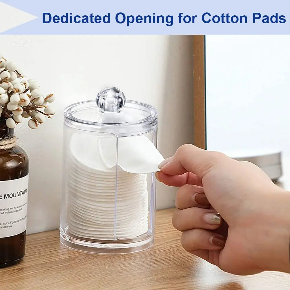 Qtip Holder Dispenser  Clear Bathroom Organizer Jar  Swab/Pad/Ball Holder Container Cosmetics Storage Boxes for Vanity