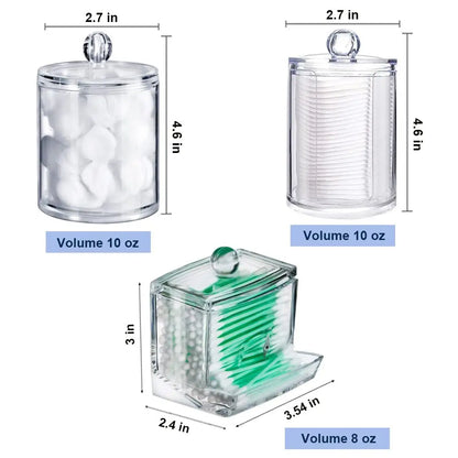 Qtip Holder Dispenser  Clear Bathroom Organizer Jar  Swab/Pad/Ball Holder Container Cosmetics Storage Boxes for Vanity
