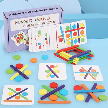 Kids Rainbow Stick Thinking Puzzle Wooden DIY Ice Cream Stick Puzzle Challenge Table Games Montessori Educational Children Toys