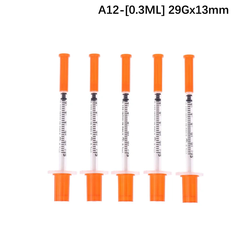 5Pcs 0.3/0.5/1ML Disposable Plastic Veterinary Syringe Orange Cap Sterile Insulin Syringe With Needles For Pet Farm Animal