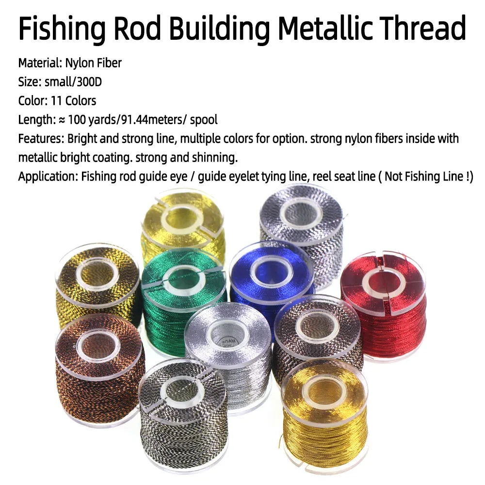 100 Yards/Spool Fishing Rod Building Metallic Thread Nylon Fibers Guide Ring Fix Line Jig Hook Tying Rod Repairing Line