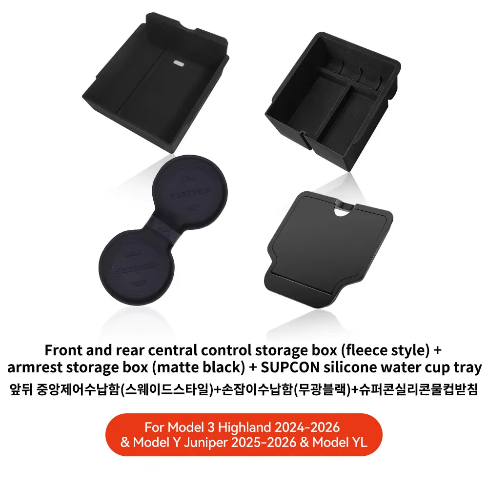 YZ For Tesla Model 3 Highland 2024 Model Y Juniper 2025 Storage Box Center Armrest Hidden Box Cup Holder Organizer Accessories