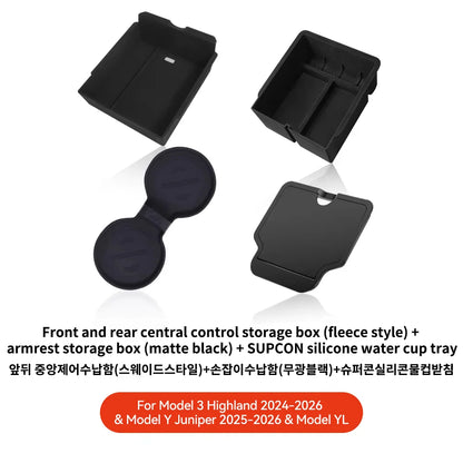 YZ For Tesla Model 3 Highland 2024 Model Y Juniper 2025 Storage Box Center Armrest Hidden Box Cup Holder Organizer Accessories