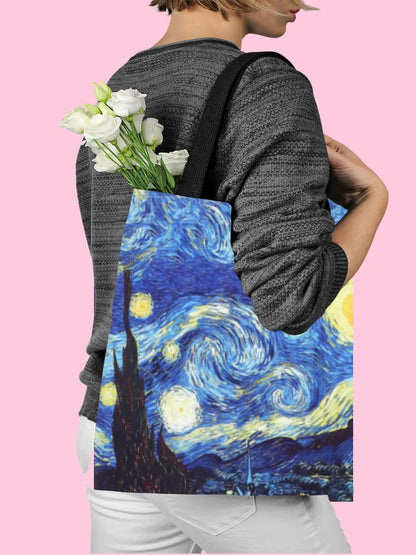 Van Gogh Series Canvas Bag Oil Painting Starry Night Sunflower Apricot Flower Coffee Holder Handbag Lightweight Shoulder Bag
