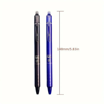 12pcs Press Type Erasable Gel Pens 0.5mm Black/Blue Ink Bullet Washable Handle Magic Refills Rod Super Capacity Ink Writing