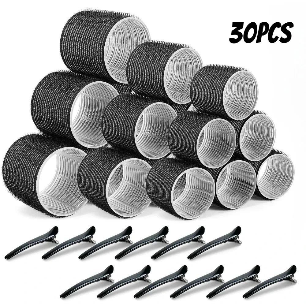 30pcs/Set Heatless Hair Styling Kit Self-Grip Rollers with 18pcs Hair Rollers and 12pcs Clips for DIY Hair Styling Easy To Use