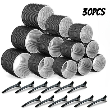 30pcs/Set Heatless Hair Styling Kit Self-Grip Rollers with 18pcs Hair Rollers and 12pcs Clips for DIY Hair Styling Easy To Use