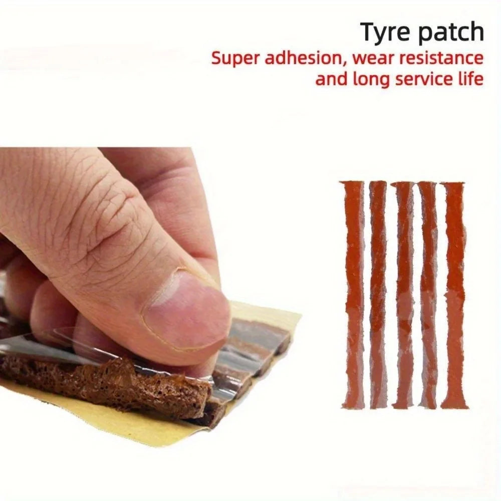 Emergency Tire Repair Kit - Heavy-Duty Glue & Rubber Strips for Flat Puncture Fix on Cars/Trucks/RVs, On-the-Go Safety Solution