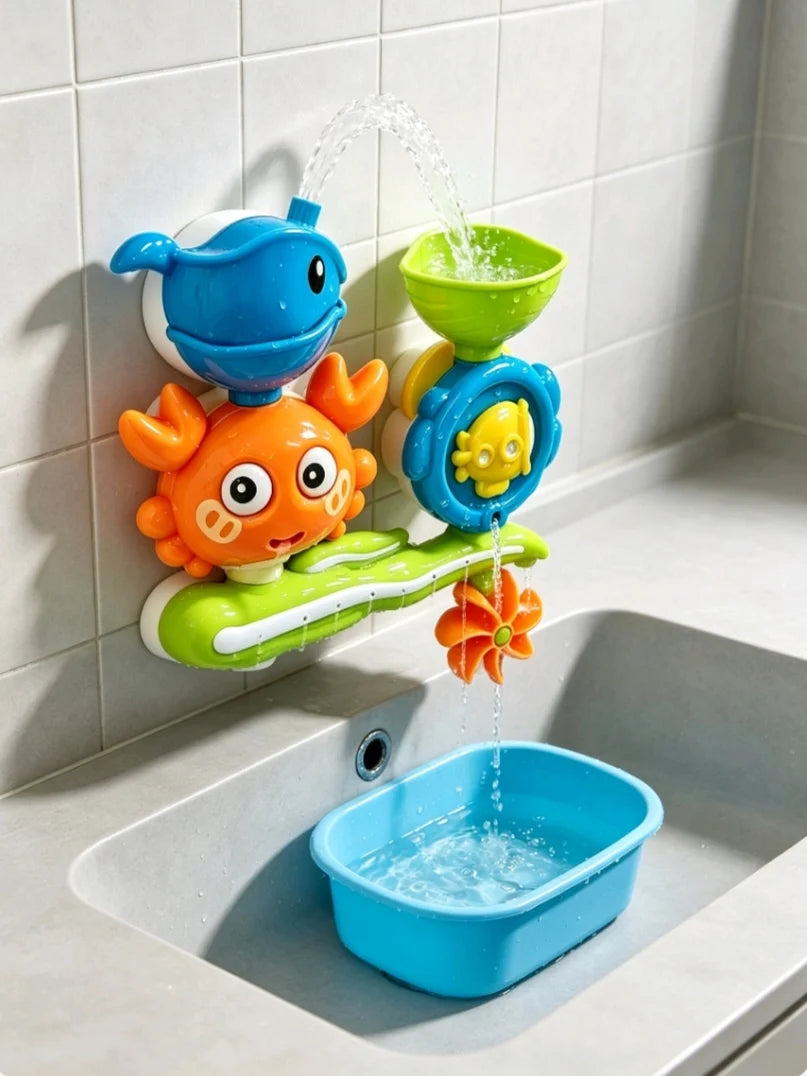 Suction Wall-Mounted Water Flow Spinning Play Set Multi-Spray Rotatable Interactive Water Gadge